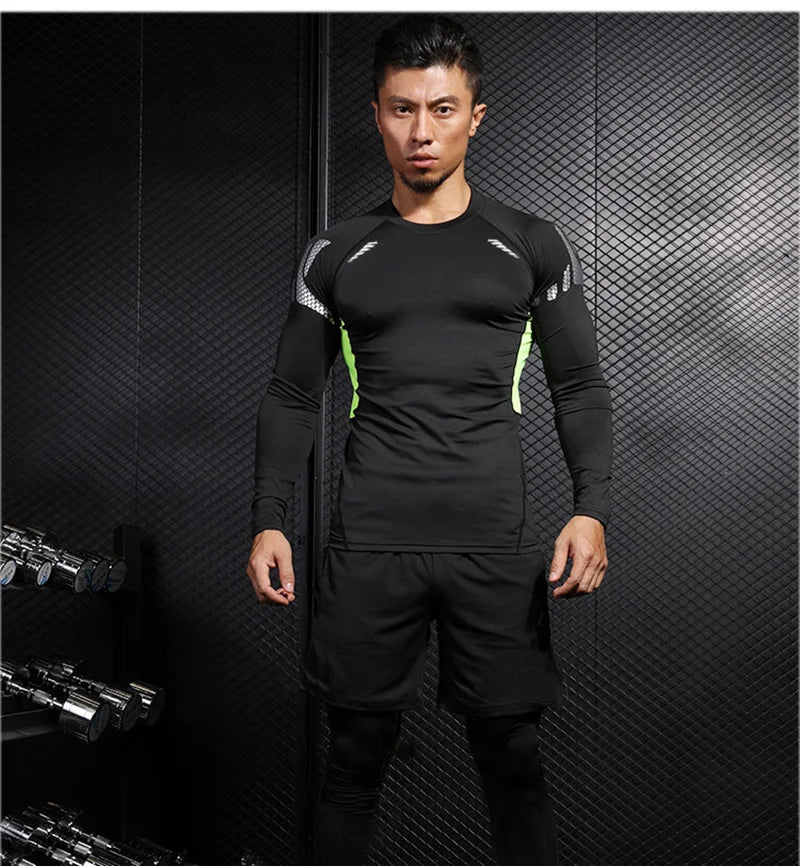 5-Piece Gym Clothing Winter Thermal Bodybuilding Top Men's Jogging Compression Running T Shirt Fitness camisetas de hombre