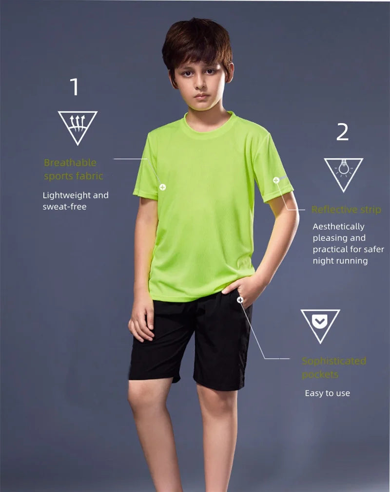 Children's Sportswear 2025 Summer Running Sportswear Boys Quick Dry Two-Piece Set Gym Clothing Fitness Suits With Shorts