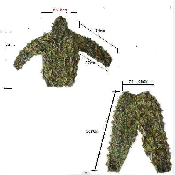 Men Women  Outdoor Ghillie Suit Camouflage Clothes Jungle Suit CS Training Leaves Clothing Hunting Suit Pants Hooded Jacket