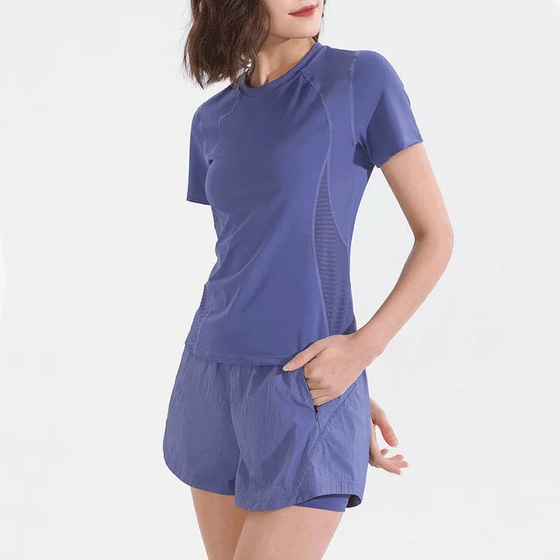 Women Gym Yoga Wear Sport High Waist Short Pocket Run Women Sportswear Fitness Outfi Push Up Quick Drying Summer Sport Clothing