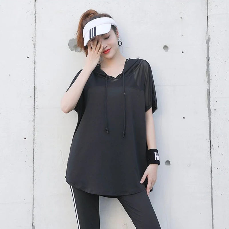 Women Sports Shirts Gym Workout Vest Hoodies Hooded Loose Yoga Running Fitness Sleeveless T-shirt Girls Jogging Tank Tops Blouse