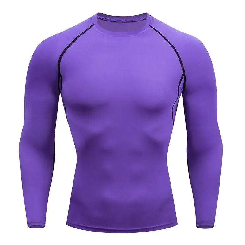 Men's tight fitting running shirt, quick drying long sleeved sportswear, men's gym clothing, fitness T-shirt, training exercise