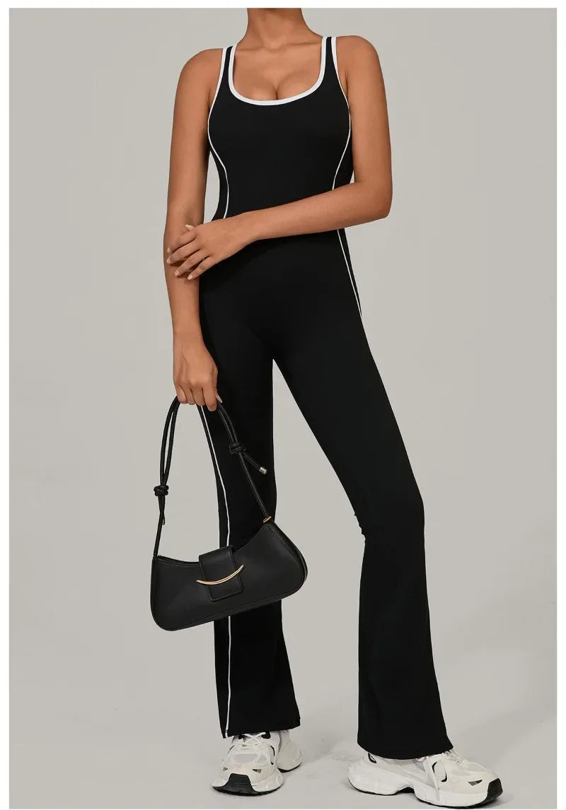 Yoga Jumpsuit Sports Fitness Hip Lifting Pleating Beautiful Back One-piece Micro Flared Workout Clothing Gym Bodysuit for Women