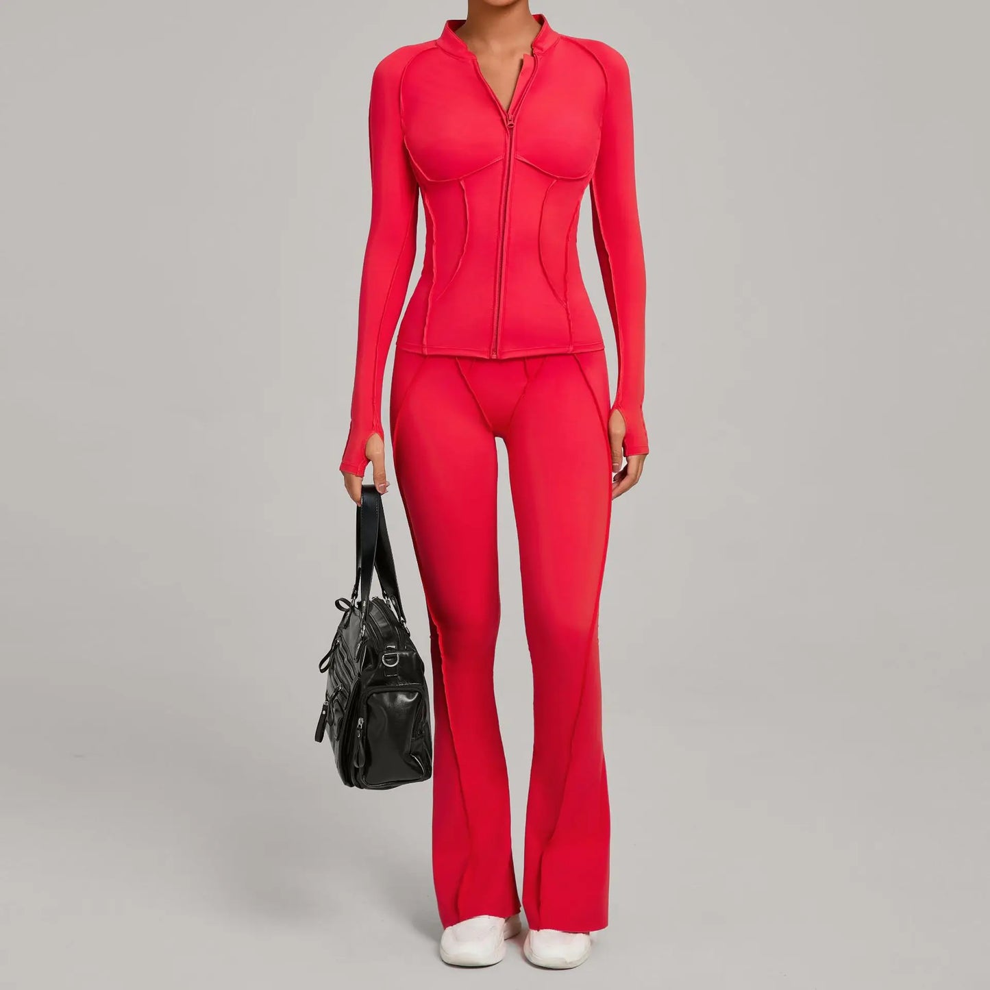 Gym Yoga Outfit for Women Autumn Winter Zipper Long Sleeve Fitness Suit Daily Casual Running Fitness Sportswear Two-Piece Sets