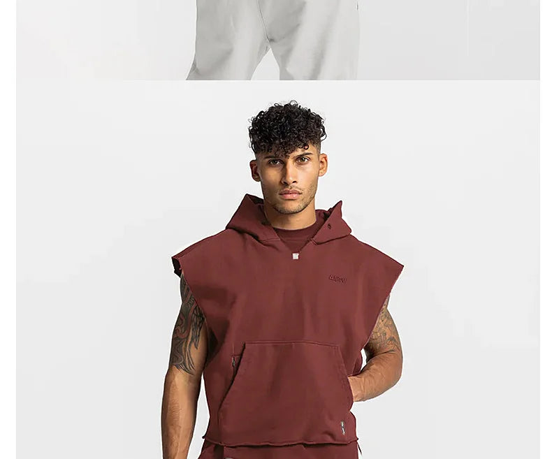 Mens Brand Gyms Clothing Bodybuilding Hooded Tank Top Cotton Sleeveless Vest Sweatshirt Fitness Workout Sportswear Tops Male