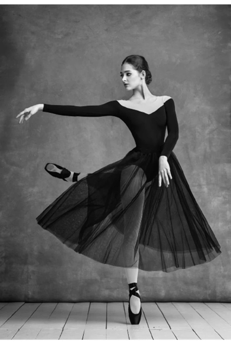 Adult Long-Sleeved Ballet Dance Training Suit Gym Tights One-Piece Body Suit Base Training Aerial Yoga Fitness Wear