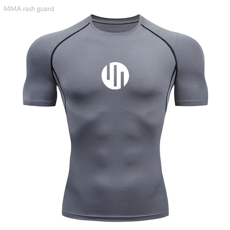 Men's T-shirt Fitness Compression Shirt Quick Dry Short Sleeve Gym Muscle Shirt Breathable White Black Sun protection Sportswear