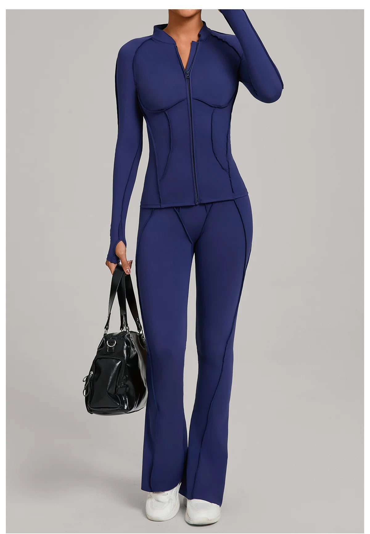 Gym Yoga Outfit for Women Autumn Winter Zipper Long Sleeve Fitness Suit Daily Casual Running Fitness Sportswear Two-Piece Sets