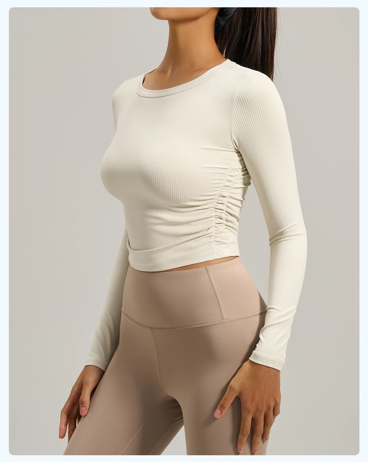 Yoga Top Women Pleated Gym Sports Shirts Breathable Slim Long Sleeve Yoga Wear Pilates Shirt High Elastic Workout Fitness Top