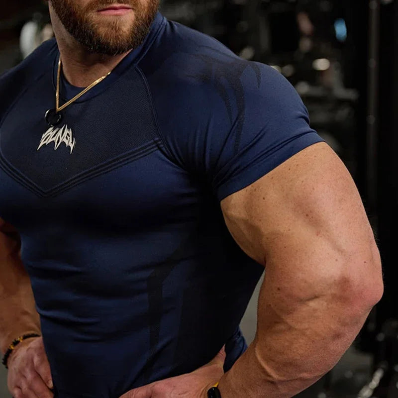 GYM Sports T-shirt Men's Tight Fitness Suit High Elasticity Quick-drying American Tight Fashion Muscle Leg Training Short Sleeve