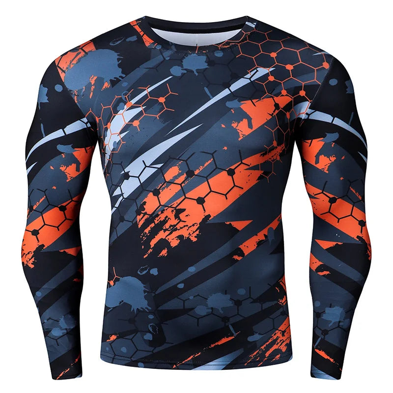 Men's Slim Compression Long Sleeve T-Shirt Gym Fitness Outdoor Running Sun Protection Clothing Breathable Quick-Drying Top