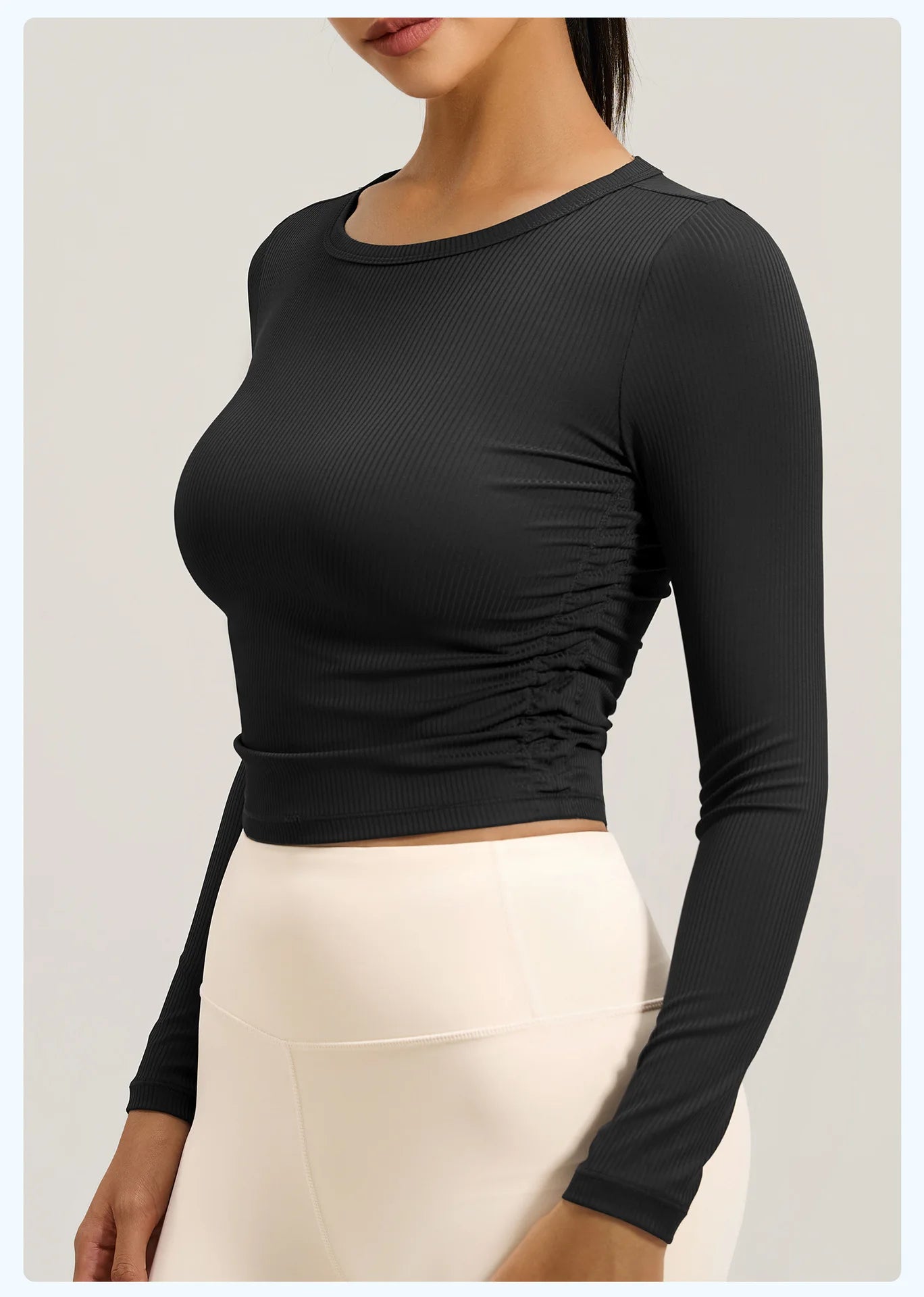 Yoga Top Women Pleated Gym Sports Shirts Breathable Slim Long Sleeve Yoga Wear Pilates Shirt High Elastic Workout Fitness Top