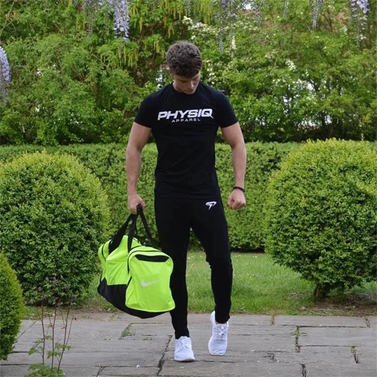 Mens Bodybuilding Brand Gyms T Shirt Fitness Slim Fit Cotton Shirts Short Sleeve Men Fashion Tight Tees Tops Clothing