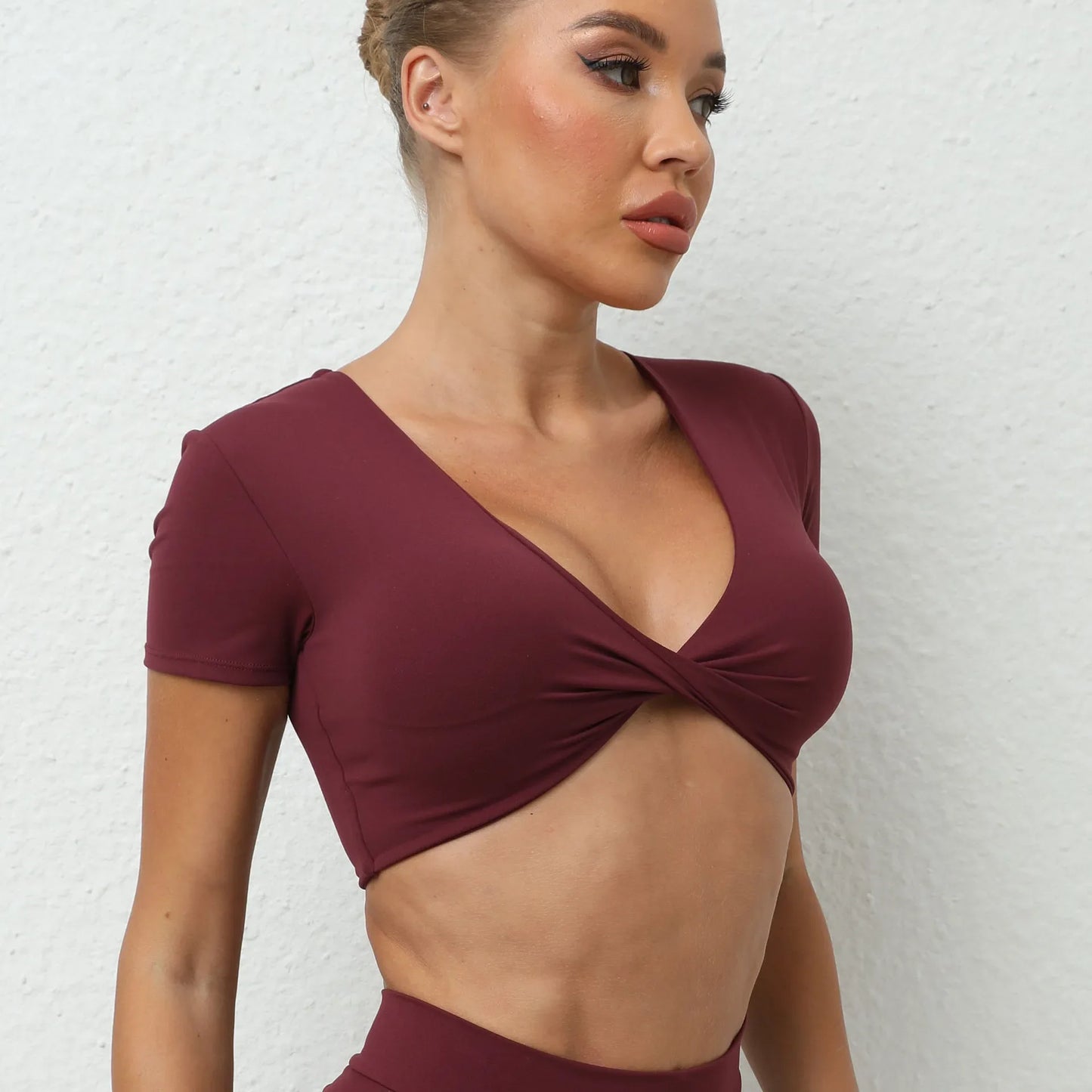 Women Sports Top Padding Gym T-shirt 2025 Sport Crop Top Woman Sportswear Yoga Clothing Tracksuit Brown Wine Red White Blue Navy