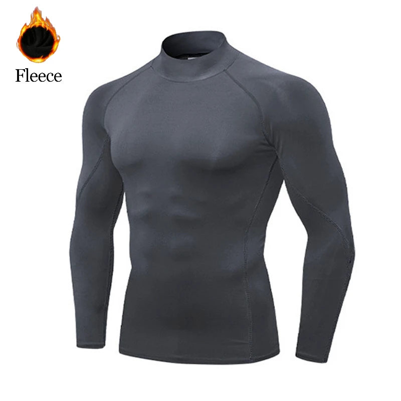 Men Winter Fleece Compression Sport Gym t-Shirt High-Collar Fitness Tops Quick Dry Football t Shirt Running Shirts Gym Clothing