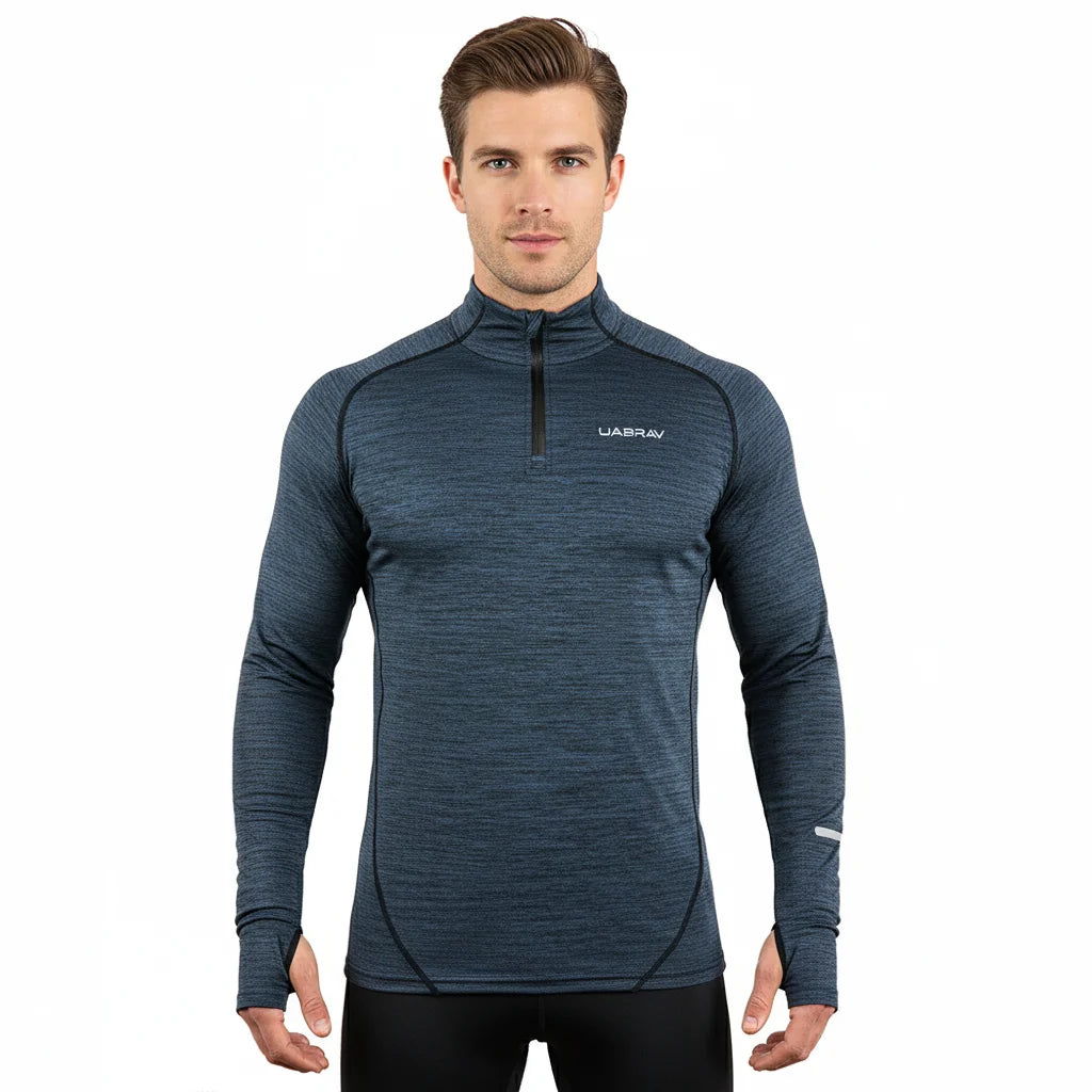 Mens Sports T-Shirt Sportswear Long Sleeve Running Gym Clothing Fitness Compression Shirt Zip Pullover Hiking Rashguard