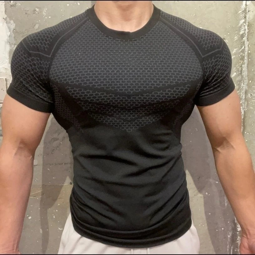 Men's Gym T-Shirt Workout & Training Fitness Short Sleeve Slim Fit O-Neck Athletic Baselayer Tees Tops Sport Clothing