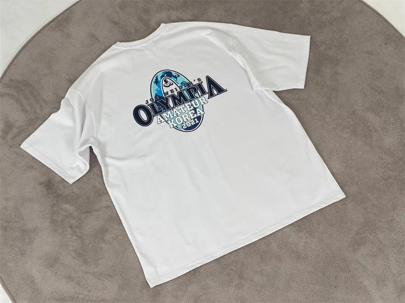 gyms T-shirt Men's Fashion short sleeve Tee Men summer Loose Fitness T-shirt men's Cotton Sports Training tops men sportswear