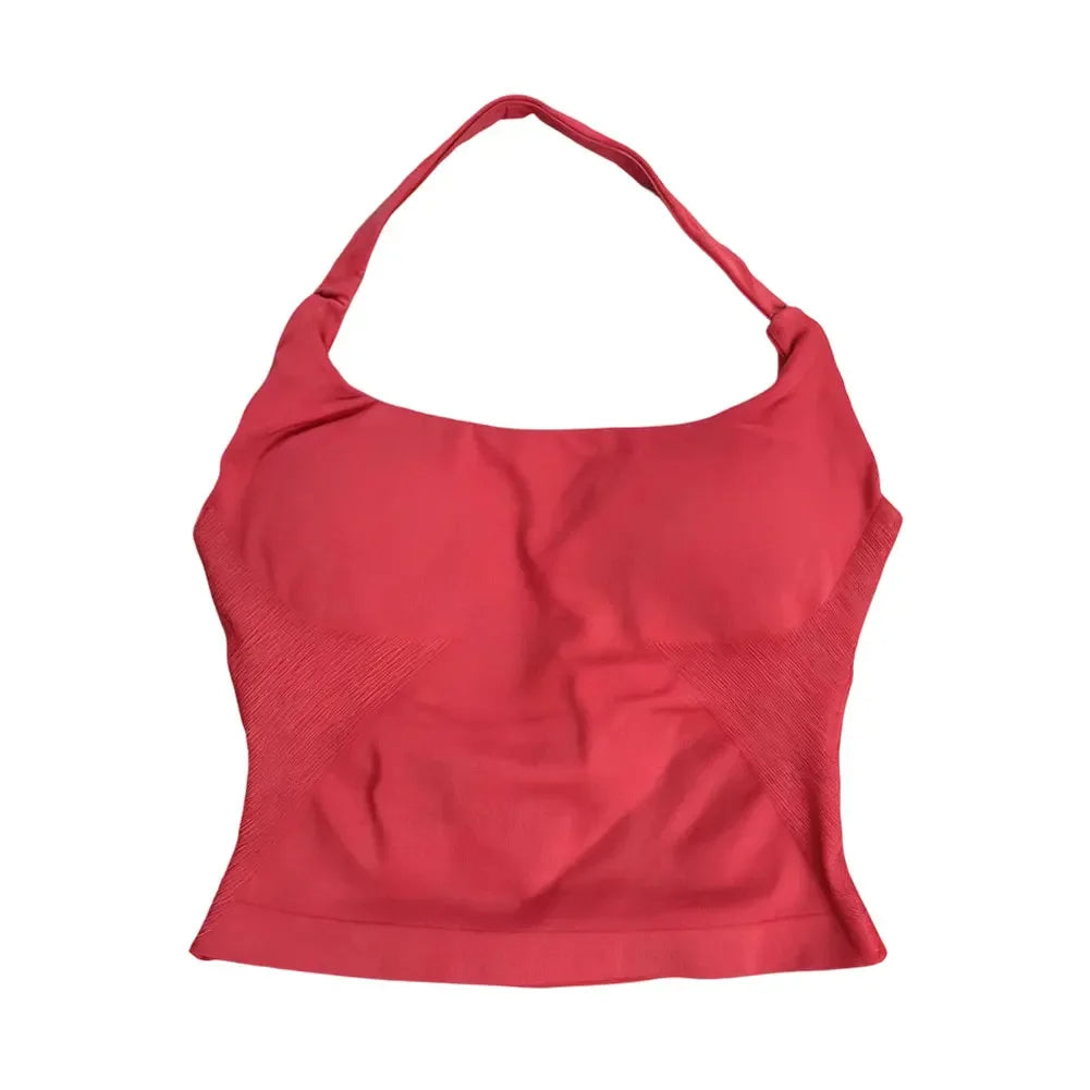Gym Top Women Clothes Strappy Workout Tank Top Padded Sports Bra Backless Yoga Shirts Seamless Gym Crop Top Halter Fitness Vest