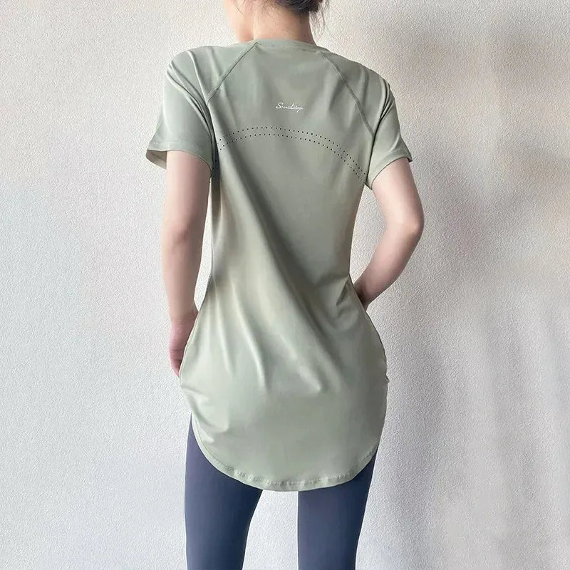 Sportswear Woman Gym 2025 Yoga Clothes Women Butt Cover Short Sleeve T-Shirt Quick Dry Fitness Top Breathable Slim Running Shirt