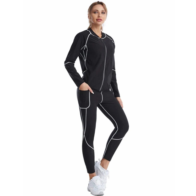 Sauna Suits for Women Gym Clothing Sets Running Fitness Exercise Sportswear Pants Weight Loss Sweating Sports Suit Workout Tops