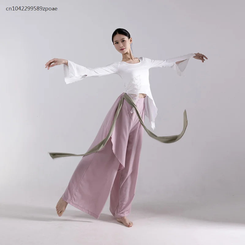 Modern Dance Dance Practice Clothing Long Sleeve Tops Body Training Clothing Classical Dance Dance Women's Loose Wide Leg Pants