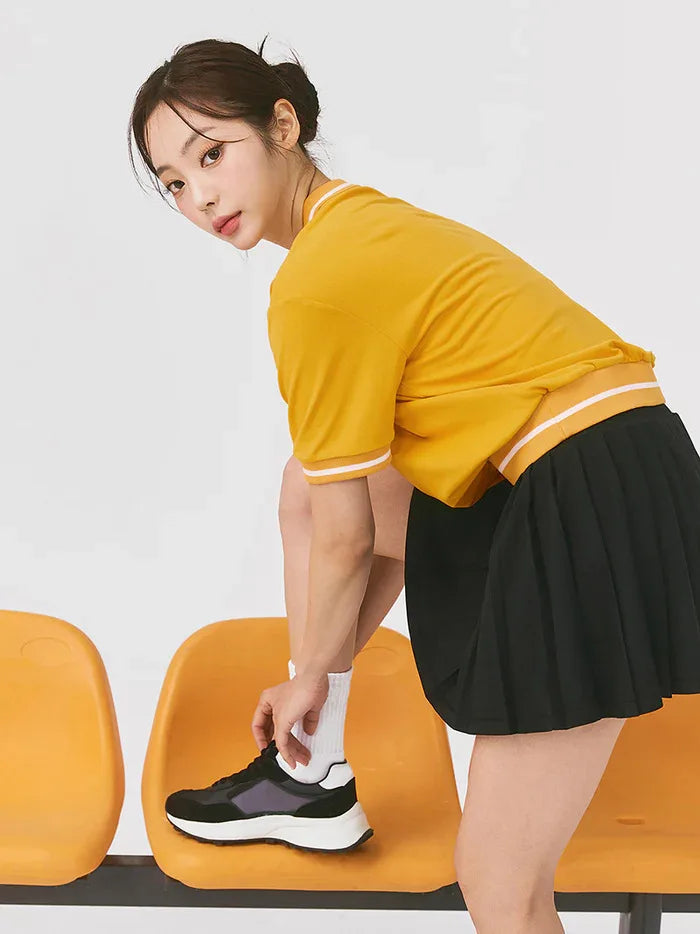 Women Tennis Outfit Quick Dry Fitness Polo Shirt Gym Workout Yoga Top Ladies Pleated Slim Culottes Anti-emptied Badminton Skirt