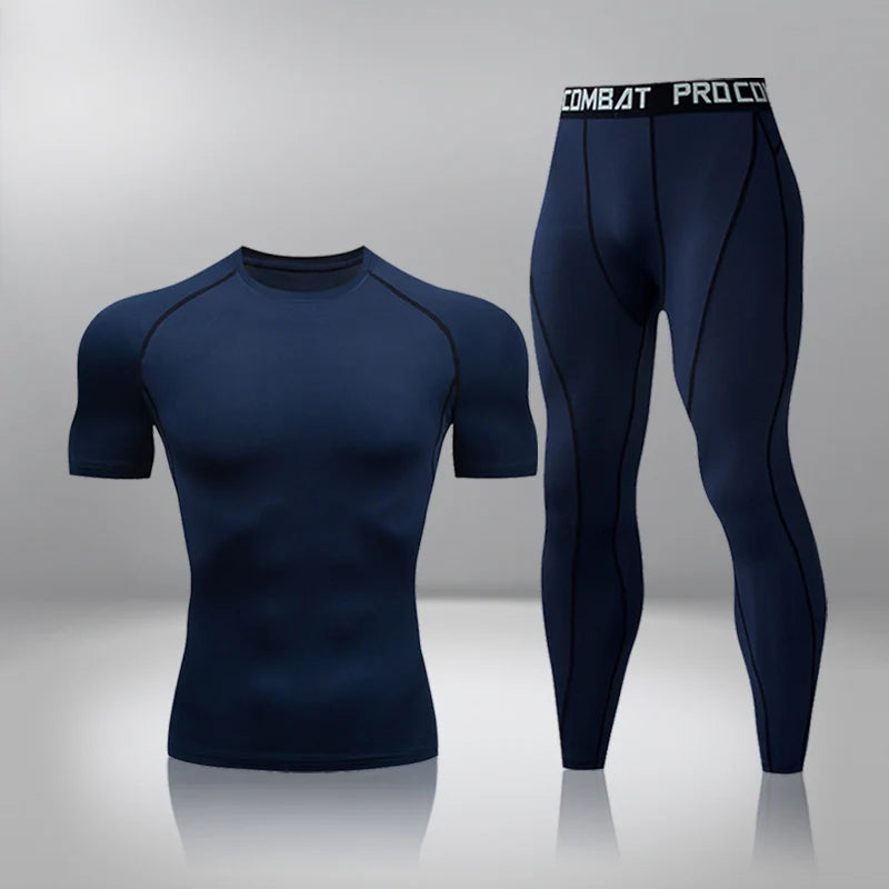 Gym Tight Training Clothing Workout Jogging Sports Set Fitness Men's Compression Thermal Underwear Top Trousers Sportswear