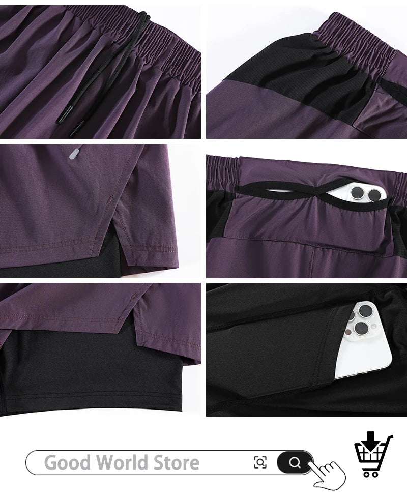 Men's Running Shorts Gym Sports Fitness Training Jogging Sportswear Breathable Quick-Dry Compression Workout Clothing