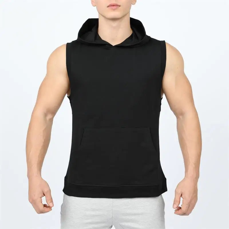 Men Vest Sleeveless Shirts Tank Tops with Hoodie Workout GYM Muscle Shirt Waistcoat Fitness Men Clothing