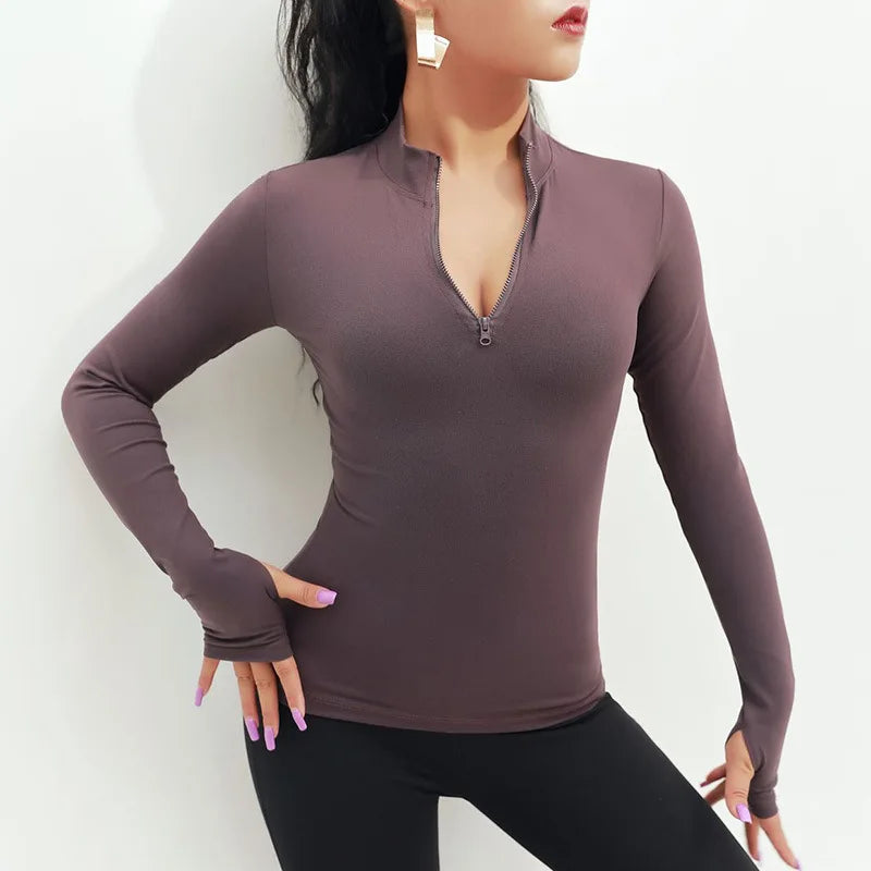 Women Sports Gym Yoga Shirts Half Zipper Long Sleeve Sportswear Tops Fitness Running Jackets Training Jogging Workout T-shirts