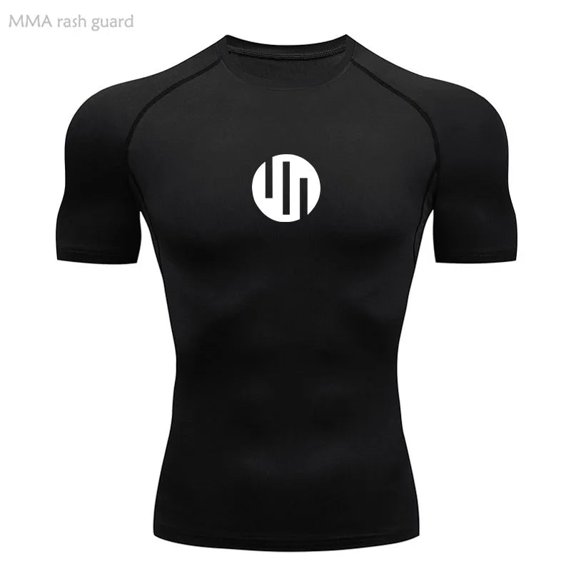 Men's T-shirt Fitness Compression Shirt Quick Dry Short Sleeve Gym Muscle Shirt Breathable White Black Sun protection Sportswear