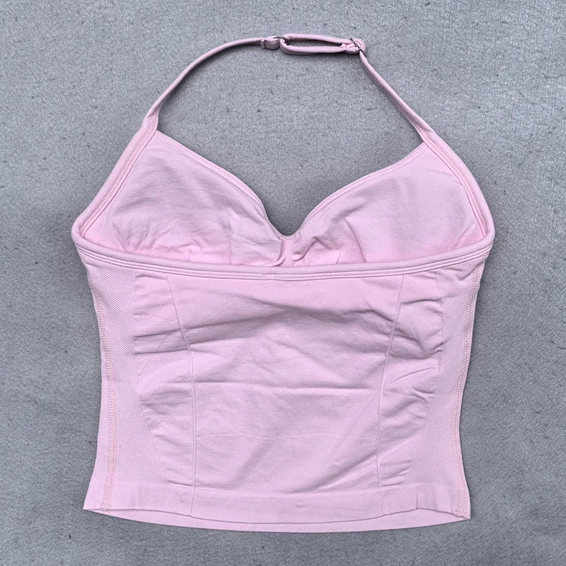 Adjustable Sports Strappy Top Women Backless Gym Top Built in Bra Yoga Clothing Sleeveless Shirts Workout Outfits Tank Top