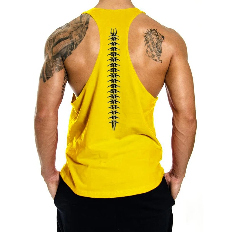 2025 New Cotton Exercise Gym Vest - Men's Muscle Sleeveless Sportswear, Front & Back Print Stringer for Bodybuilding Fitness