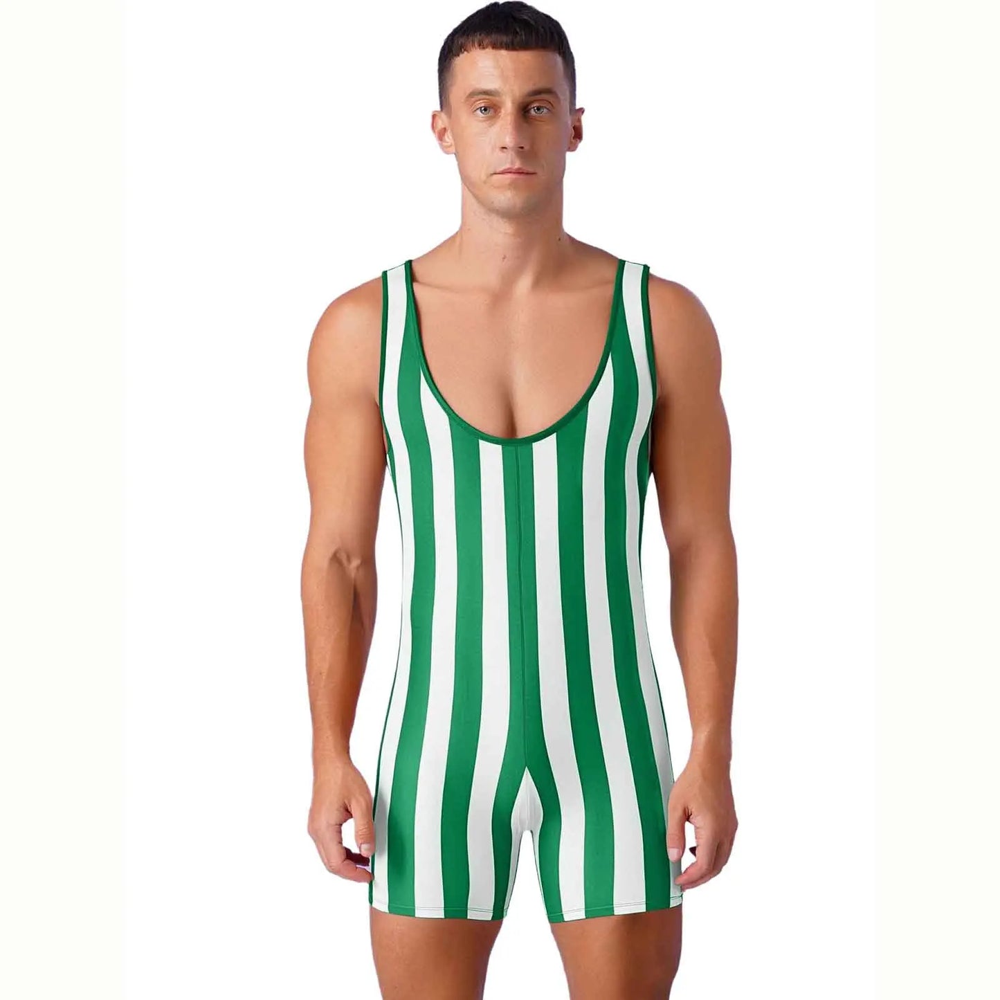 Men's Swimwear Gym Sports Yoga Gymnastics Leotard Bodysuits Striped Jumpsuit Swimming Suits Workout Wrestling Singlet Bodysuit