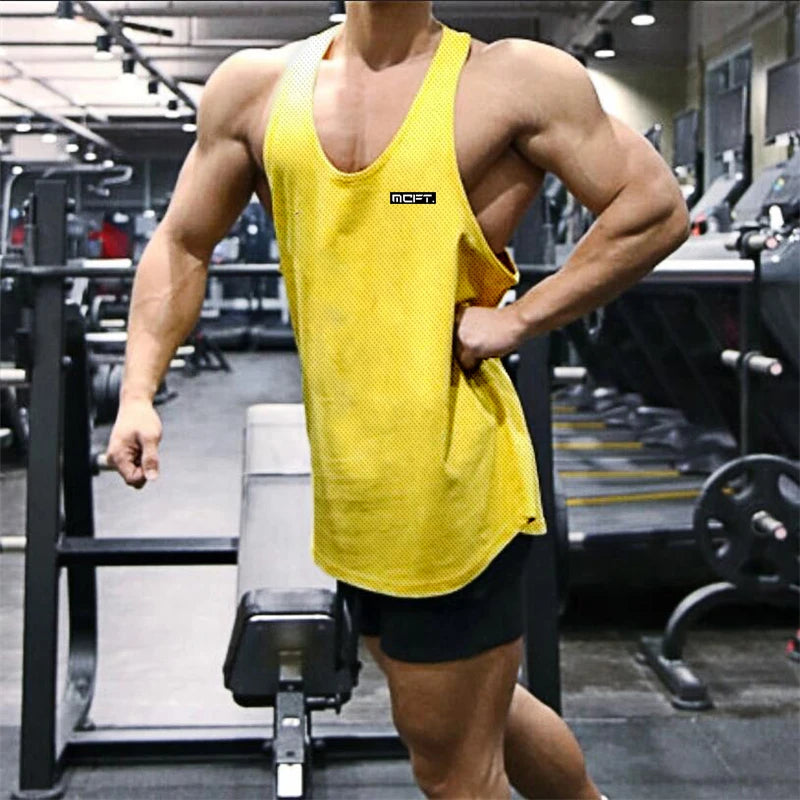 2022 Gym Workout Sleeveless Shirt Men Bodybuilding Running Clothing Fitness Sportswear Muscle For Male Y Back Tank Top