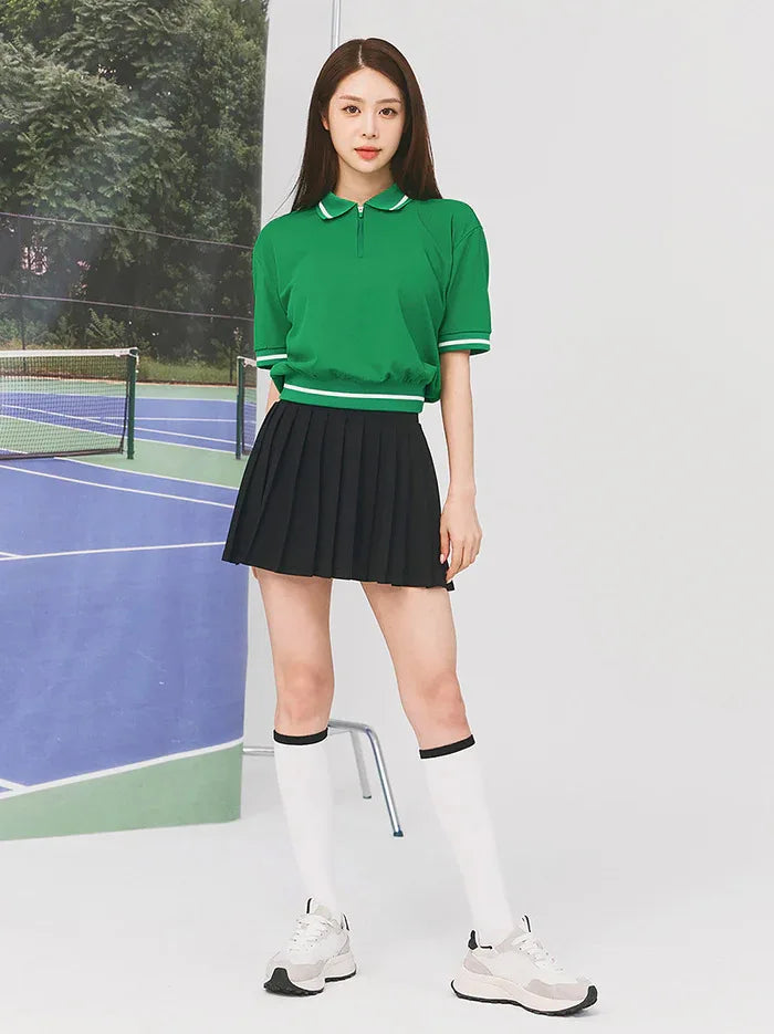 Women Tennis Outfit Quick Dry Fitness Polo Shirt Gym Workout Yoga Top Ladies Pleated Slim Culottes Anti-emptied Badminton Skirt