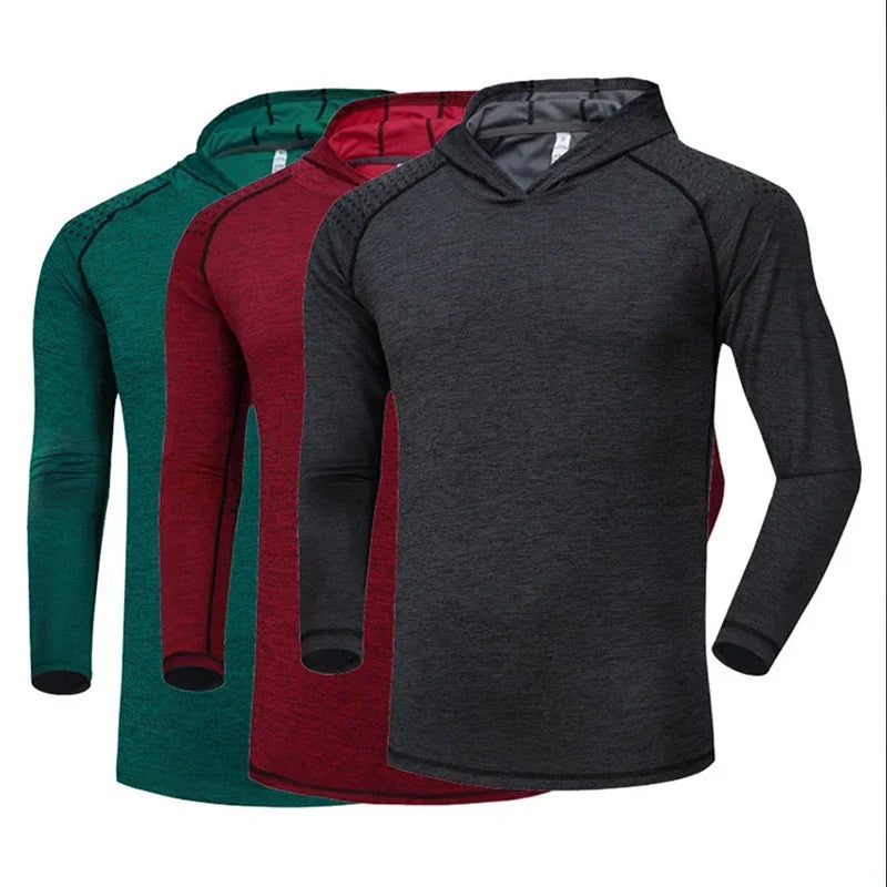 Men Elastic Running Tops Breathable Long Sleeve Gym t Shirt Male Casual Hooded t-Shirts Quick Dry Fitness Shirts Man Clothing