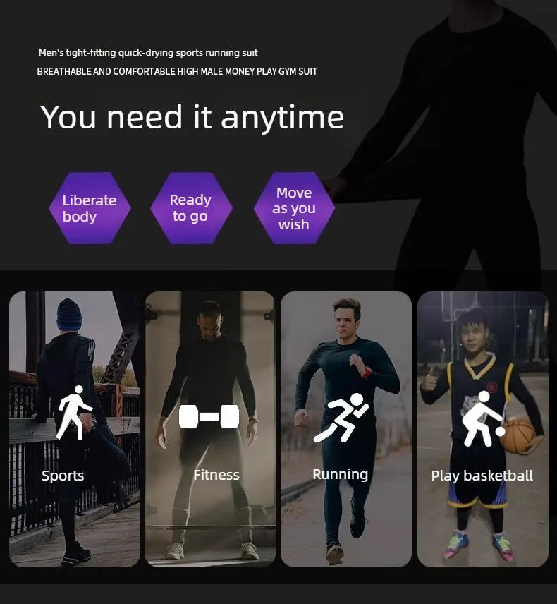 Men's Waterproof Casual Sportswear Set Tight Fitting Trendy Gym Running Clothes for Spring Summer Morning Jogging