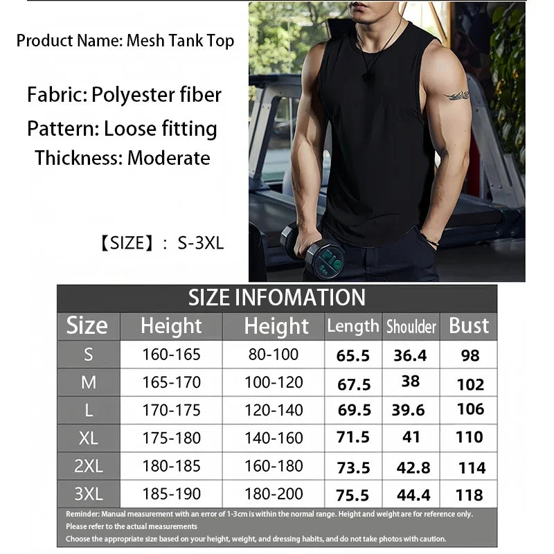 2026 Summer New Men's Gym Vest Fitness Training Clothes Quick drying Loose fit Fitness Round Neck Sleeveless Shirt Men's Fashion