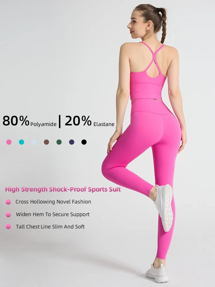 2PCS Women Yoga Set Sport Suit Gym wear Workout Clothes Sports Crop Top High Waist Legging Fitness Bra Set Breathable Gym Suits