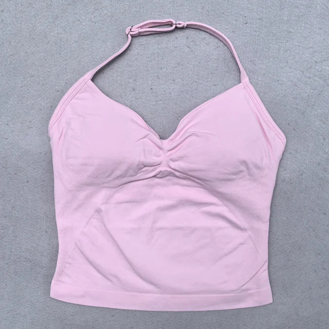 Adjustable Sports Strappy Top Women Backless Gym Top Built in Bra Yoga Clothing Sleeveless Shirts Workout Outfits Tank Top