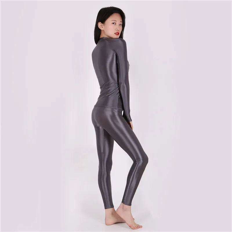 Yoga Suit Oily Pants+ Top Silky Shiny Sexy Workout Clothes for Women High Elastic Plus Size Gym Clothing Set