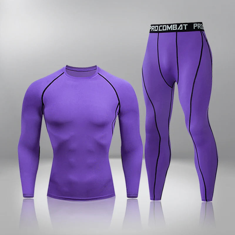 Gym Tight Training Clothing Workout Jogging Sports Set Fitness Men's Compression Thermal Underwear Top Trousers Sportswear