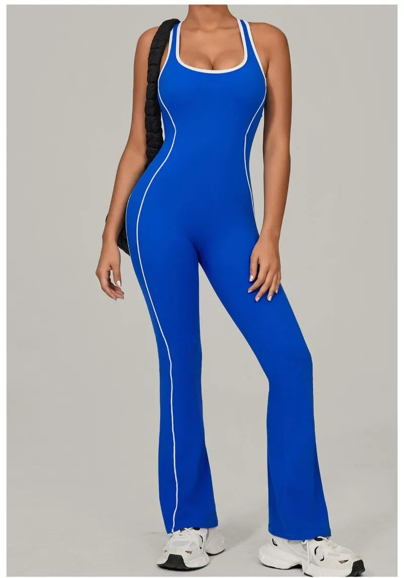 Yoga Jumpsuit Sports Fitness Hip Lifting Pleating Beautiful Back One-piece Micro Flared Workout Clothing Gym Bodysuit for Women