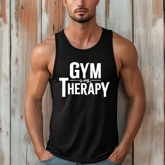 Gym Is My Therapy Graphic Fitness Vest For Men Gym Train Loose Breathable Sleeveless Shirts Summer Casual Fashion Sport New Tee