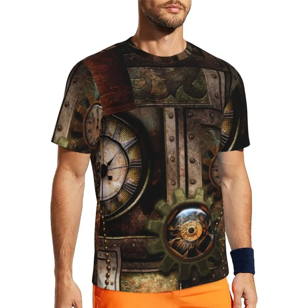 Gym T Shirt For Men Steampunk Design T-Shirts Fashion Wonderful Clockwork Vintage Summer Tees O Neck Streetwear Design Tops