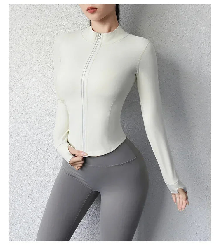 2024 Yoga Wear Running Sports Jacket Quick-drying Women's Fitness Wear Zipper Yoga Wear Top Jacket Long Slim Training Wear