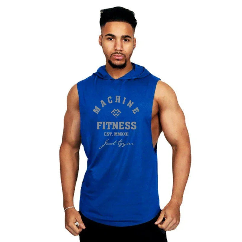 Gym Sport Hooded Clothing Summer Cotton Breathable Fitness Tank Tops Open Side Muscle Vests Mens Bodybuilding Sleeveless Hoodie