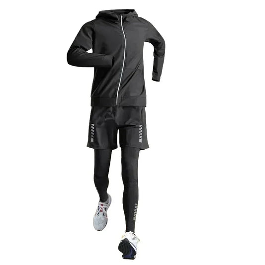 Men's running suit, long sleeve top + long pants + shorts, comfortable fit light, autumn training outdoor exercise clothing